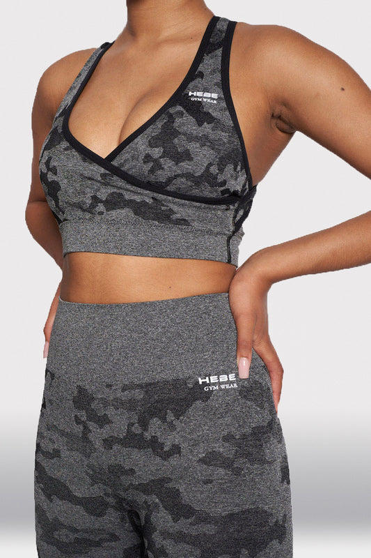 matching grey camouflage gym top and leggings